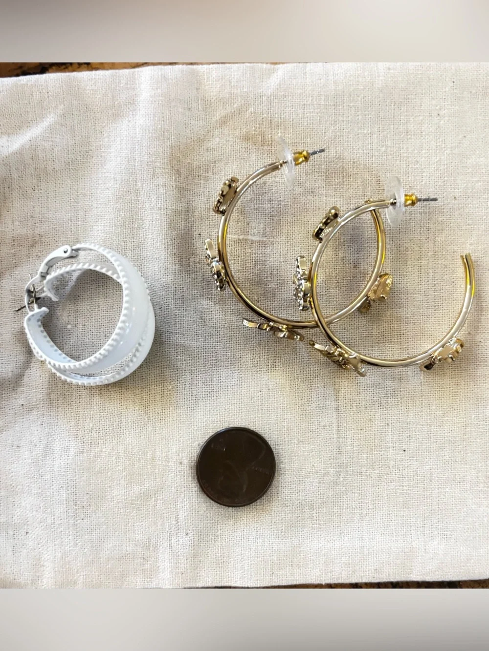 VTG 70s White Hoop & Crystal Gold Butterfly Earring Lot Good Quality